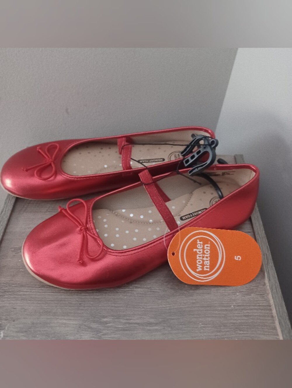Wonder Nation Mettalic Red Ballet Flats youth 5